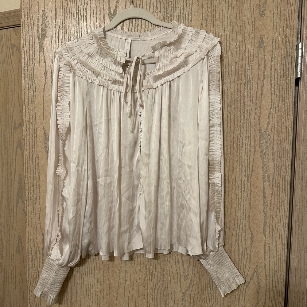Mango Cream Ruffled Tie Front Blouse
